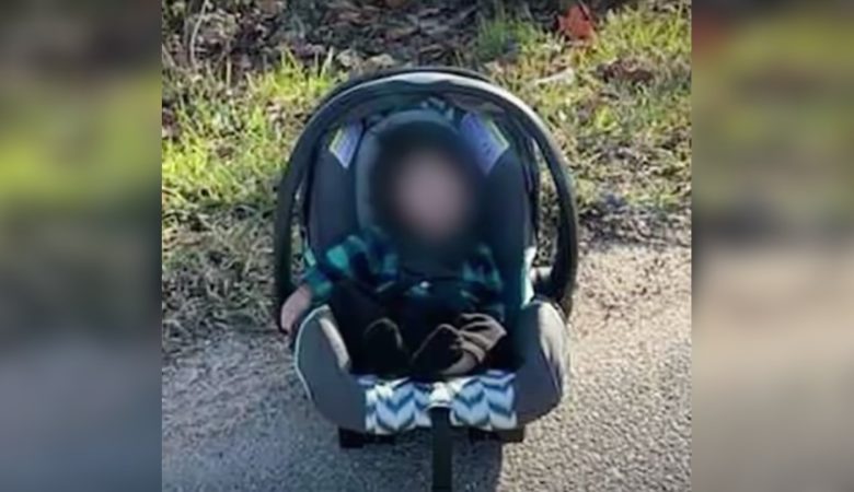 Amazon-Lieferfahrer bremst beim Anblick eines 5 Monate alten Kindes in einem Autositz am Straßenrand